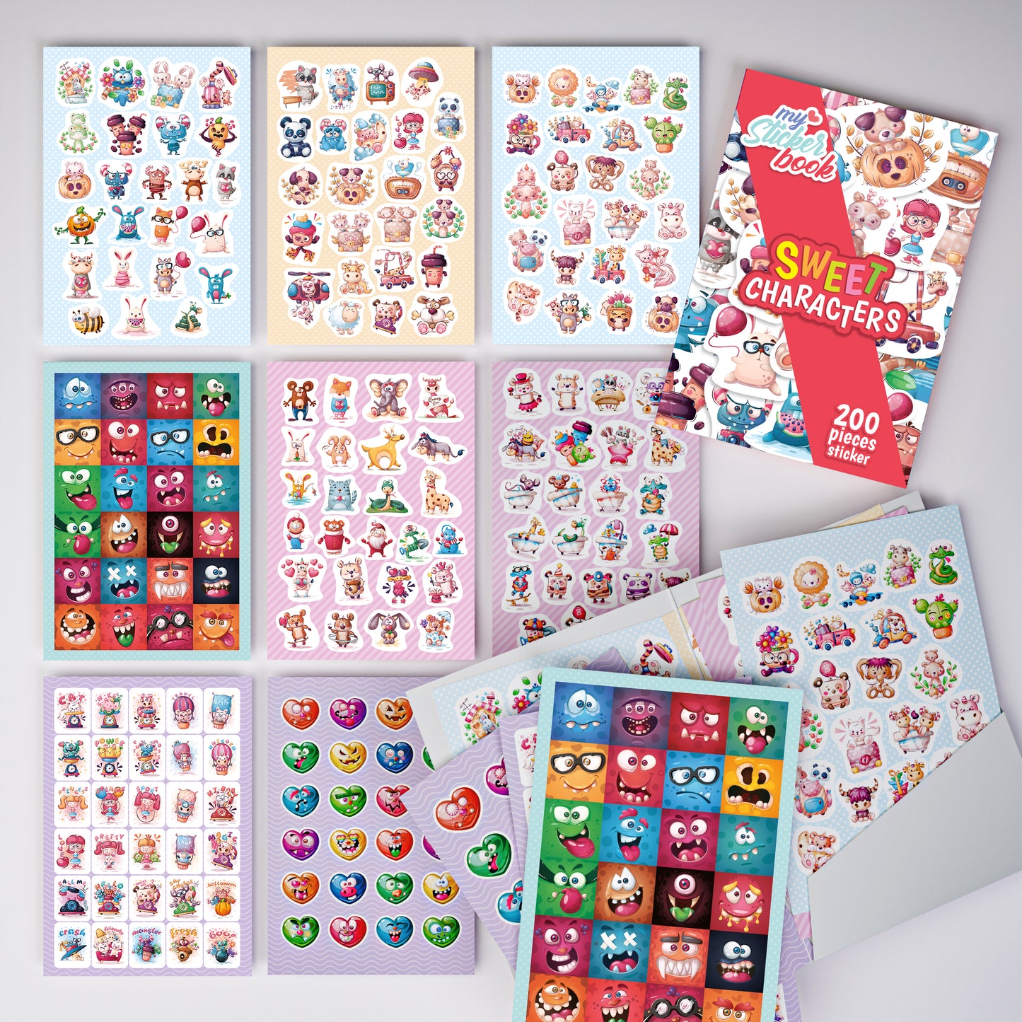 colortouch sticker set, 200 pieces of stickers for children, girls and teenagers, many different designs stickers for sticker album, sticker book for laptop, planner, folders