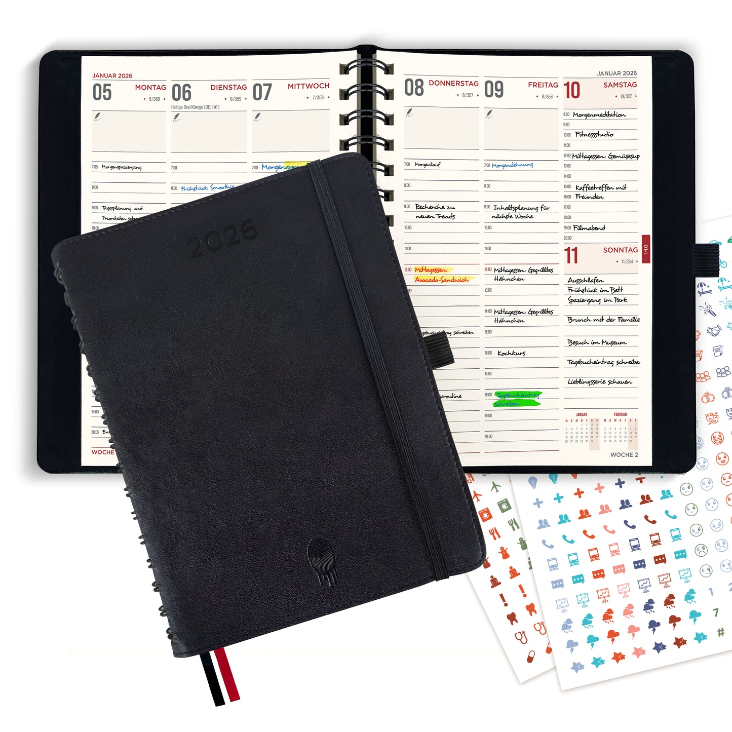 colortouch appointment planner 2025, calendar A5, weekly planner with soft cover, pocket calendar ring binder, 30 minute interval planner with 2 sheet stickers in German, book calendar 14 months (Nov 24-Dec 25)
