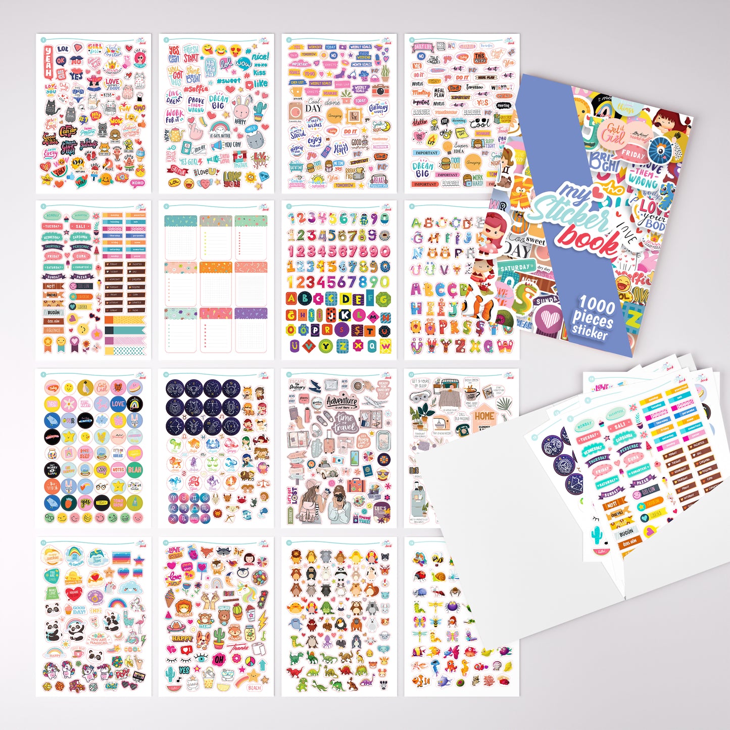 colortouch Taschenkalender 2025 2026 mit 1000 St Sticker Set für Planer, Aufkleber Journal für A5 Monatsplaner, 30 Minuten-Intervalle Wochenplaner mit Softcover, 14 Monate Kalender (Juli 25-Aug 26)