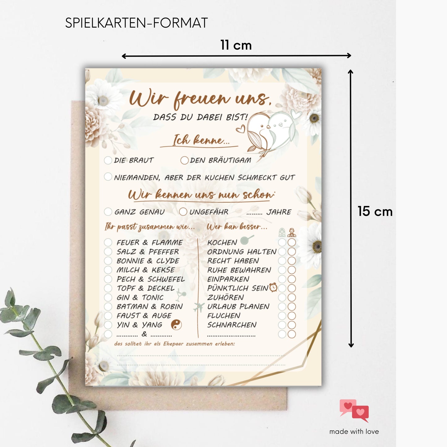 Hochzeitsspiel mit 52 Postkarten mit Fragen zum Ausfüllen