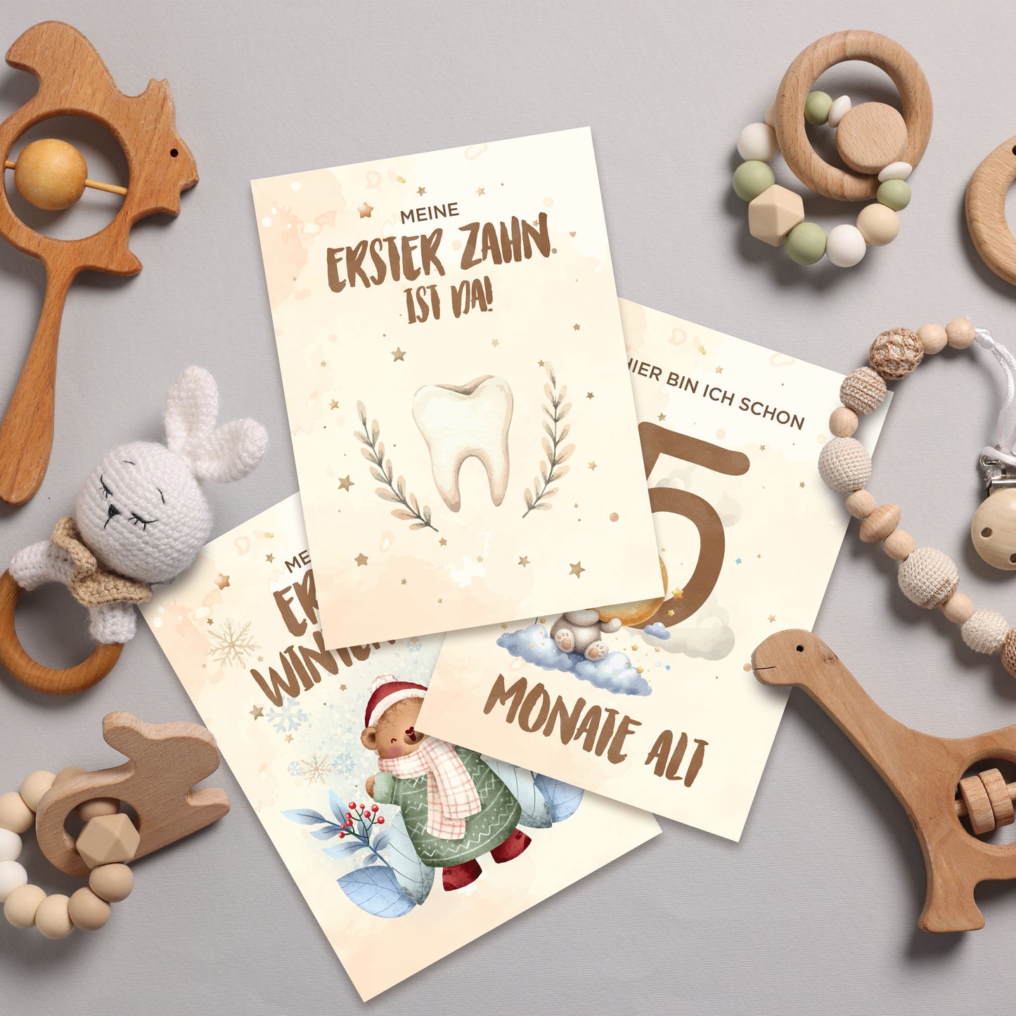 colortouch Meilensteinkarte Baby 48 Monatskarten für Jungen & Mädchen mit beschreibaren Rückseiten, Geschenk zur Geburt & Babyparty, Boho Meilensteine Erinnerungen festhalten, Von Pädagogen gestaltet