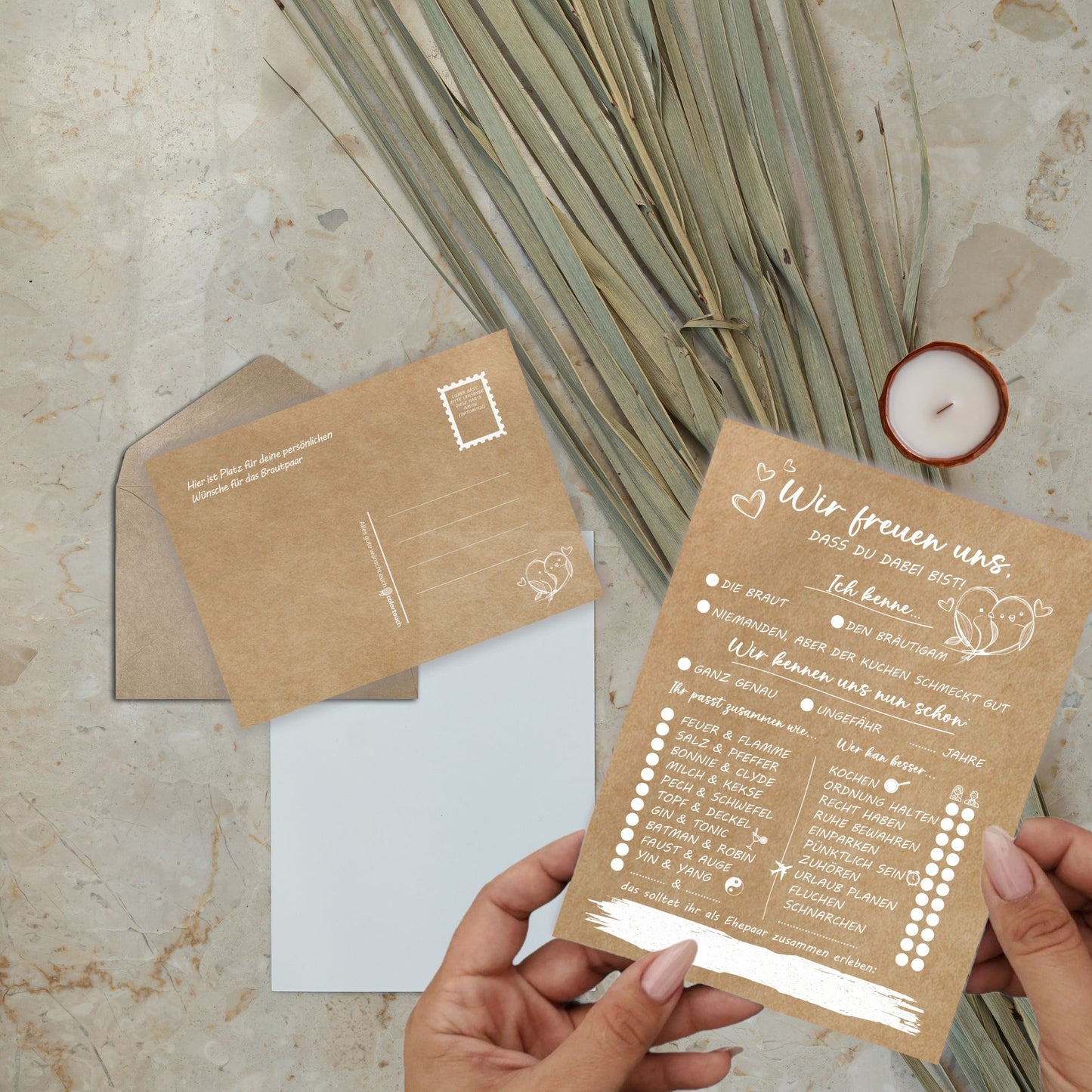 Hochzeits Postkarten Kraft-Optik - 52 St