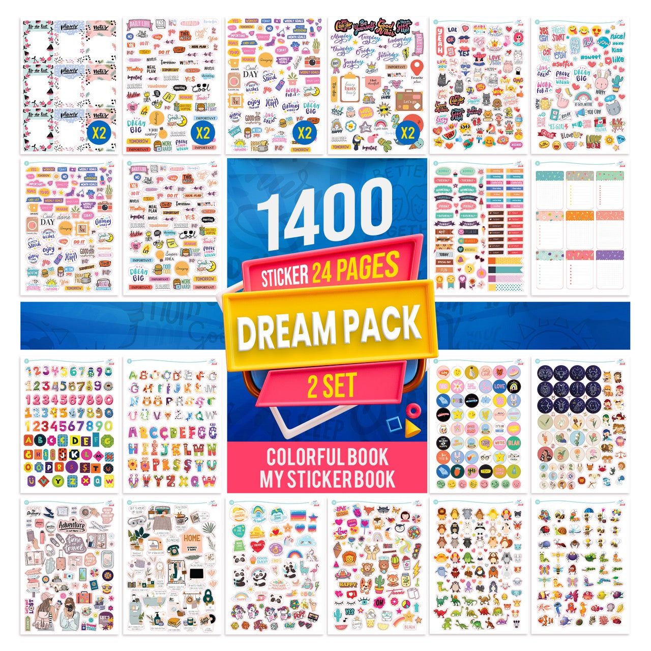 colortouch Dream Pack Sticker Set, 1400 pieces stickers, sticker photo album, scrapbook accessories, many different designs sticker book for laptop, planner, folders