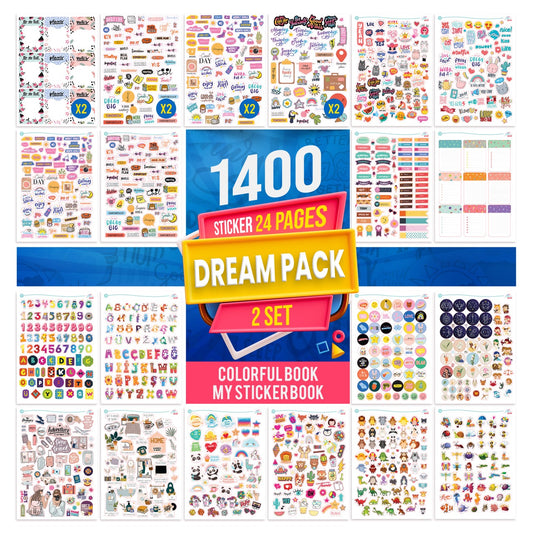 colortouch Dream Pack Sticker Set, 1400 pieces stickers, sticker photo album, scrapbook accessories, many different designs sticker book for laptop, planner, folders