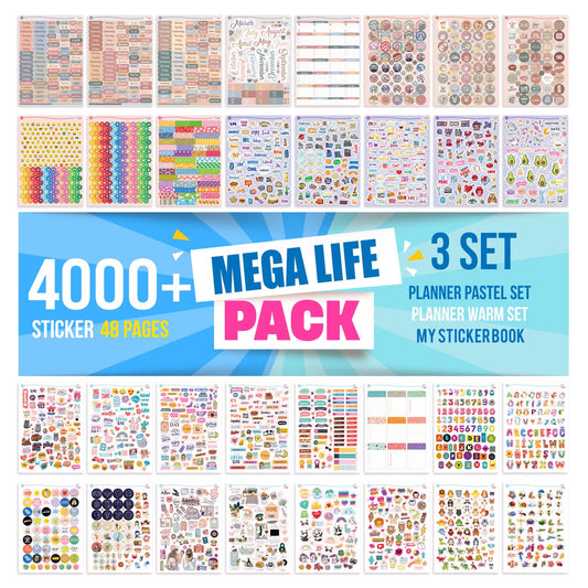 colortouch Planner Stickers Set - 4000+ pieces, 48 sheets of stickers for monthly planner - scrapbook stickers photo album for calendar, planner, organizer, agenda, journal, notebook, bullet journal - seasonal