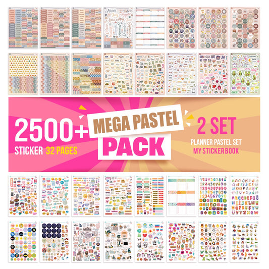 colortouch Sticker Set - 2500+ pieces, 32 sheets sticker set for monthly planner - Planner, sticker photo album for children, girls, adults, bullet journal stickers for vintage, travel