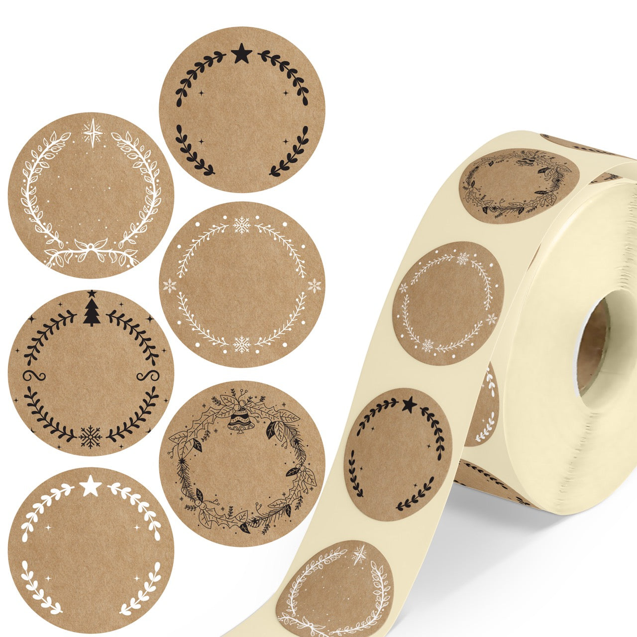 Weihnachten Aufkleber zum Beschriften - 500 St Kraftpapier Optik - 35 mm Rolle