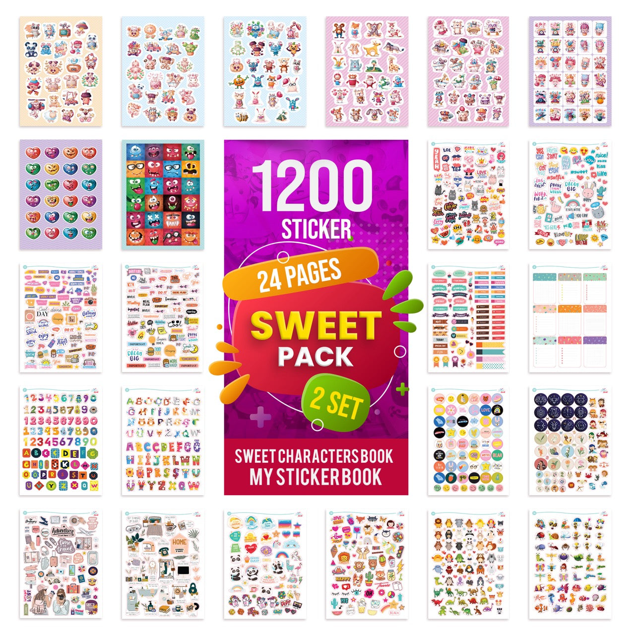 colortouch Sweet Pack Sticker Set, 1200 pieces stickers, sticker photo album, for teenagers and adults, many different designs stickers sticker book for laptop, tablet, mobile phone