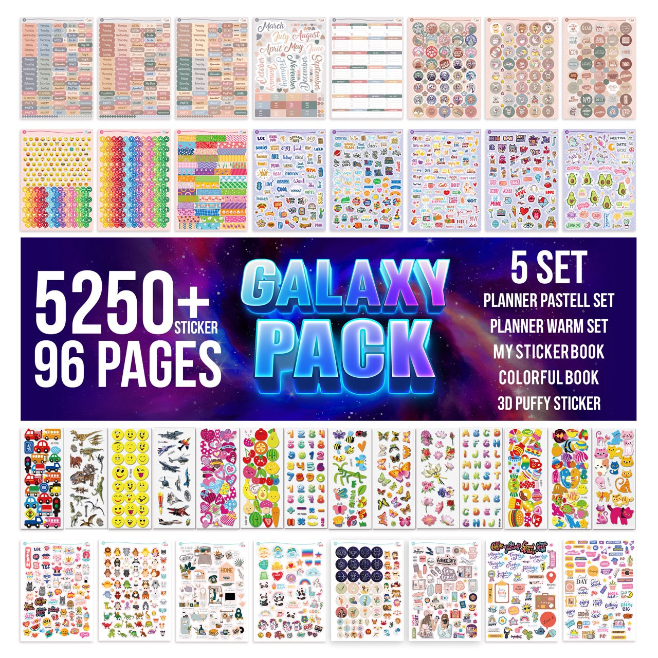 colortouch 3D stickers, planner sticker set, 5250+ pcs. 96 sheets 3D puffy stickers for children, children's stickers - bullet journal, sticker album, scrapbook adults dinosaurs cars animals