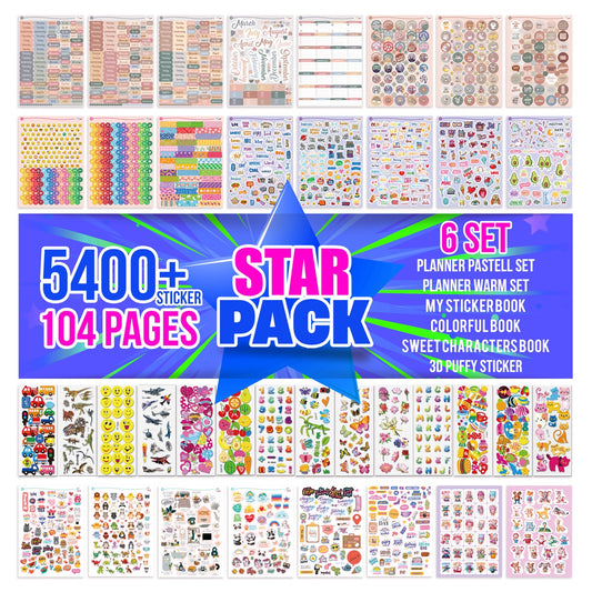 colortouch 3D stickers, planner sticker set, 5400+ pieces 104 sheets 3D puffy stickers for children, children's stickers - bullet journal, sticker album, adults, boys, girls, dinosaurs, cars, animals