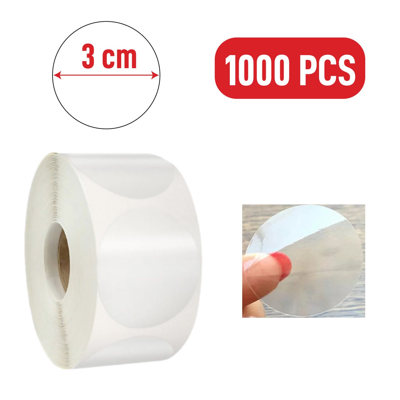 Colortouch Pack of 500 Transparent Seal Stickers, Round (3cm)