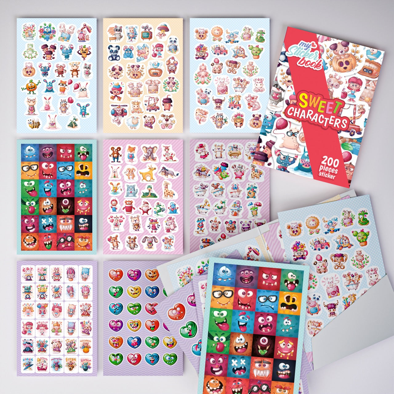 colortouch Sweet Pack Sticker Set, 1200 pieces stickers, sticker photo album, for teenagers and adults, many different designs stickers sticker book for laptop, tablet, mobile phone