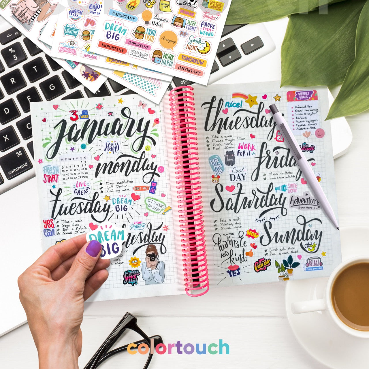 colortouch Dream Pack Sticker Set, 1400 pieces stickers, sticker photo album, scrapbook accessories, many different designs sticker book for laptop, planner, folders