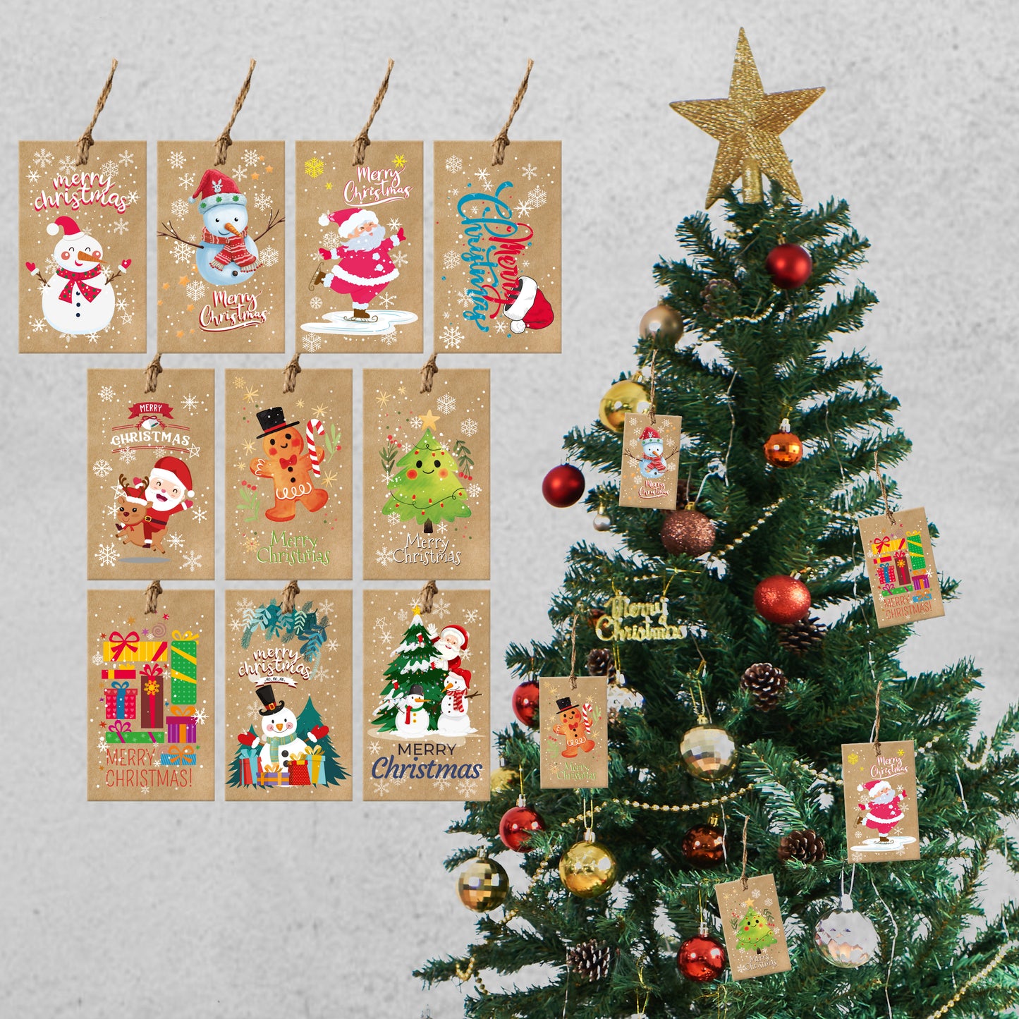 Schneemann Designs Weihnachten Kraftpapier Etiketten (5x8,5 cm)
