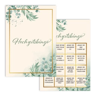 colortouch 50 St Hochzeitsbingo Karten in DIN-A6 mit 18 lustigen Fragen, Hochzeitsspiele für Das Brautpaar Hochzeitsquiz, Witziges Hochzeitsspiel für Gäste zum Kennenlernen, Hochzeitsdekoration