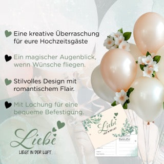 colortouch Ballonkarten Hochzeit, 50 Stück gelochte Ballonflugkarten als spaßiges Hochzeitsspiel, Postkarten für Luftballons, Extra Leicht Wunschkarten für lange Flugdauer, Gäste Wünsche, Boho Stil
