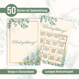 colortouch 50 St Hochzeitsbingo Karten in DIN-A6 mit 18 lustigen Fragen, Hochzeitsspiele für Das Brautpaar Hochzeitsquiz, Witziges Hochzeitsspiel für Gäste zum Kennenlernen, Hochzeitsdekoration
