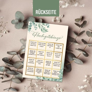 colortouch 50 St Hochzeitsbingo Karten in DIN-A6 mit 18 lustigen Fragen, Hochzeitsspiele für Das Brautpaar Hochzeitsquiz, Witziges Hochzeitsspiel für Gäste zum Kennenlernen, Hochzeitsdekoration