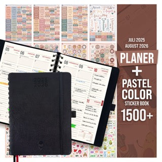 colortouch Terminplaner 2025 2026 mit 1500+ St Aufkleber für Tagesplaner, Planer Stickers für A5 Terminkalender Organizer, Taschenkalender Ringbuch mit Stickeralbum, 14 Monate Agenda (Juli 25-Aug 26)