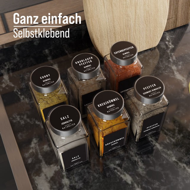 240 St.-Gewürzetiketten Schwarz-Rechteckig und Rund