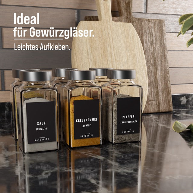 240 St.-Gewürzetiketten Schwarz-Rechteckig und Rund