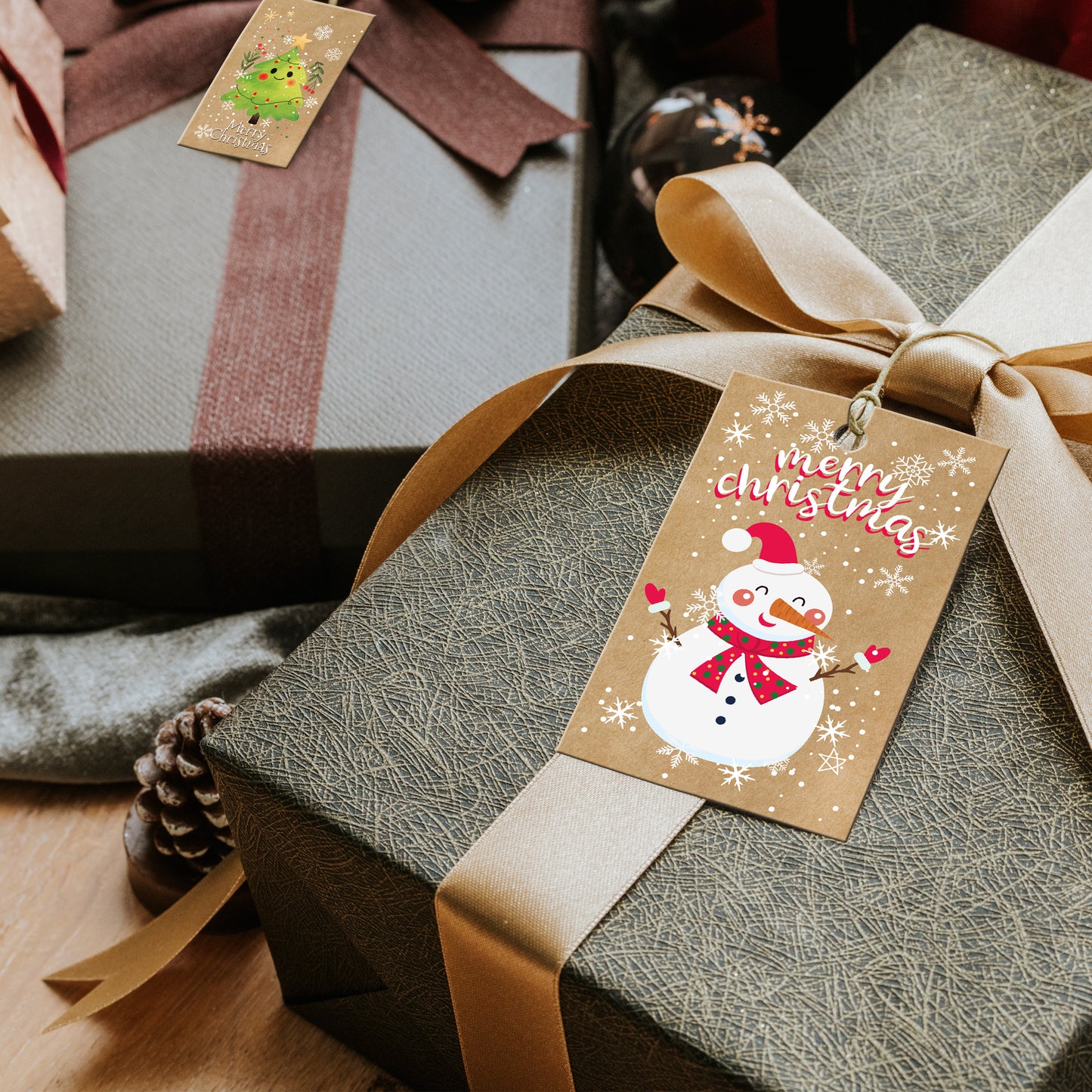 Schneemann Designs Weihnachten Kraftpapier Etiketten (5x8,5 cm)