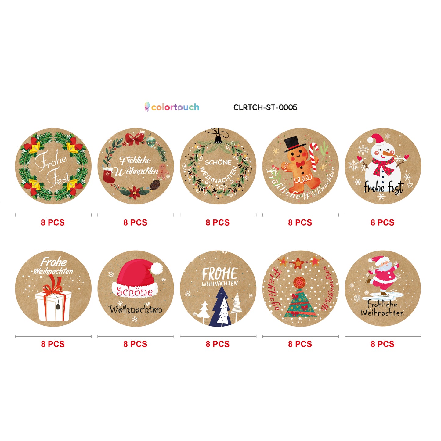 Weihnachten Aufkleber 80 St., Kraftpapier Optik