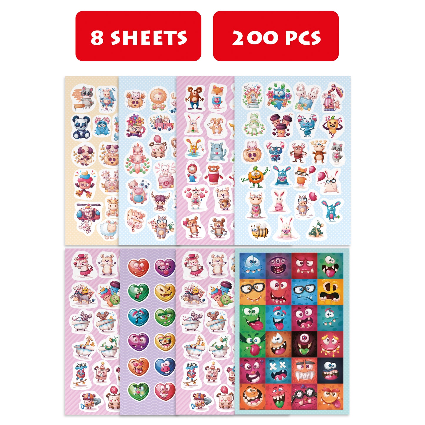 colortouch sticker set, 200 pieces of stickers for children, girls and teenagers, many different designs stickers for sticker album, sticker book for laptop, planner, folders