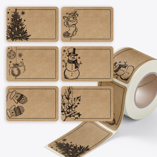 colortouch Aufkleber zum Beschriften Weihnachten - 250 St Beschriftbar Kraftpapier Optik Geschenkaufkleber - 37*55 mm Rechteckig Rolle Vintage Weihnachtsdeko für Verpackung, Geschenke, Tannenbaum