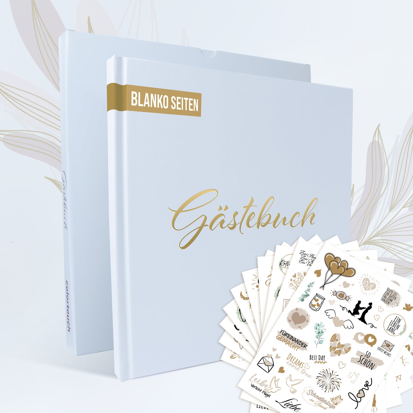 colortouch Gästebuch Hochzeit 100 Blanko Seiten mit Sticker Hochzeit, Hochwertiges Hochzeitsgästebuch, Aufkleber für Fotoalbum, Premium Papier Hochzeitsbuch, 10 Blatt Hochzeitsaufkleber