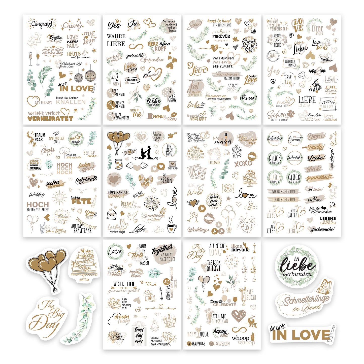 colortouch wedding stickers guest book (325 designs), wedding stickers for photo album, 10 sheets of wedding stickers for scrapbook or bullet journal, vintage wedding decoration, wedding decoration with heart