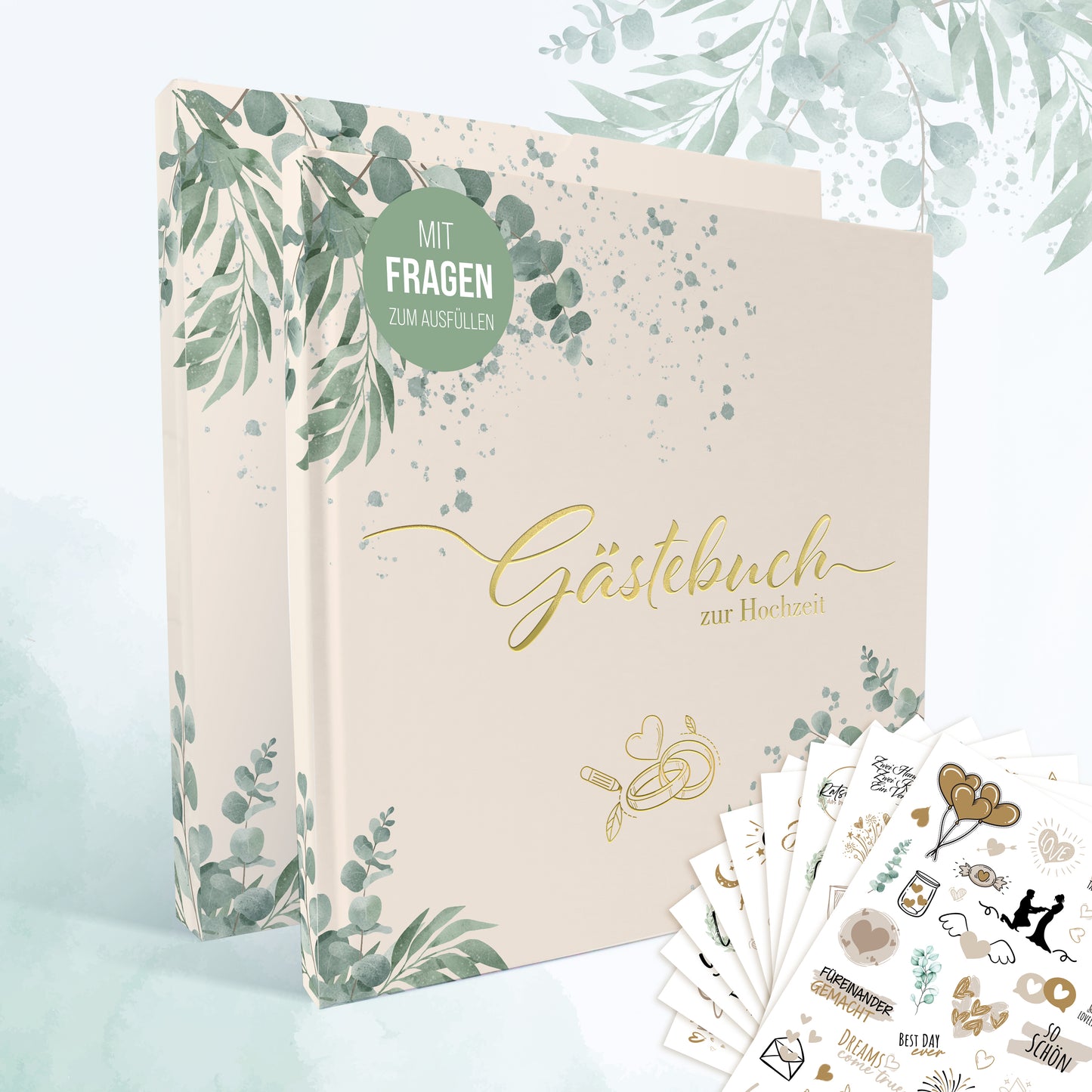 Gästebuch Hochzeit mit Fragen + Aufkleber