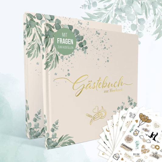 Gästebuch Hochzeit mit Fragen + Aufkleber