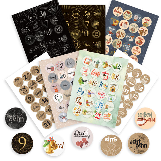 colortouch Adventskalender Aufkleber (Zahlen 1-24) Adventskalenderzahlen Etiketten Selbstklebend, Sticker für Kalender zum selber basteln für Weihnachten, Rund Zahlenaufkleber Nummern für Papiertüten