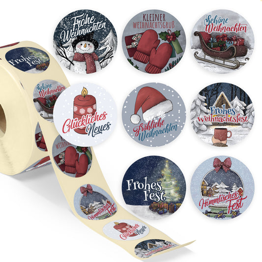 colortouch Aufkleber Weihnachten - 500 St Weihnachtsaufkleber, Frohe Weihnachten Sticker - 35mm Rund Rolle Vintage Selbstklebend Weihnachtsetiketten für Geschenke, Weihnachtsdeko, Verpackung