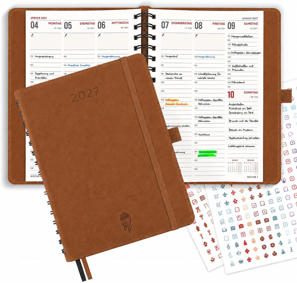 colortouch Terminplaner 2027, Kalender A5, Wochenplaner mit Softcover, Terminkalender Ringbuch, 30 Minuten-Intervalle Planer mit 2 Blatt Aukfleber auf Deutsch, Buchkalender 14 Monate (Nov 26-Dez 27)