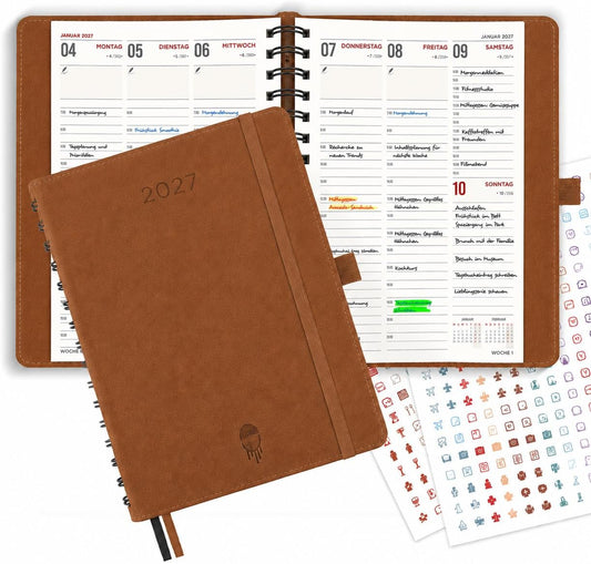 colortouch Terminplaner 2027, Kalender A5, Wochenplaner mit Softcover, Terminkalender Ringbuch, 30 Minuten-Intervalle Planer mit 2 Blatt Aukfleber auf Deutsch, Buchkalender 14 Monate (Nov 26-Dez 27)