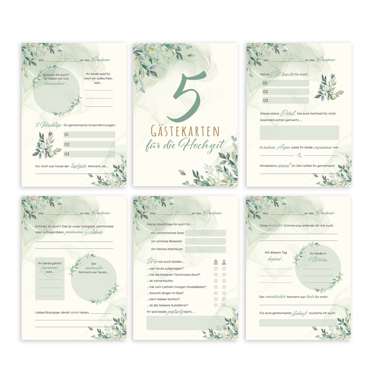 colortouch 50 Gästekarten Hochzeit zum ausfüllen, Wunderschöne Gästebuchkarten als Alternative zum Gästebuch für die Hochzeitkarten, Hochzeitsgeschenk/Hochzeitsspiel, individuelle Gästebuch-Karten