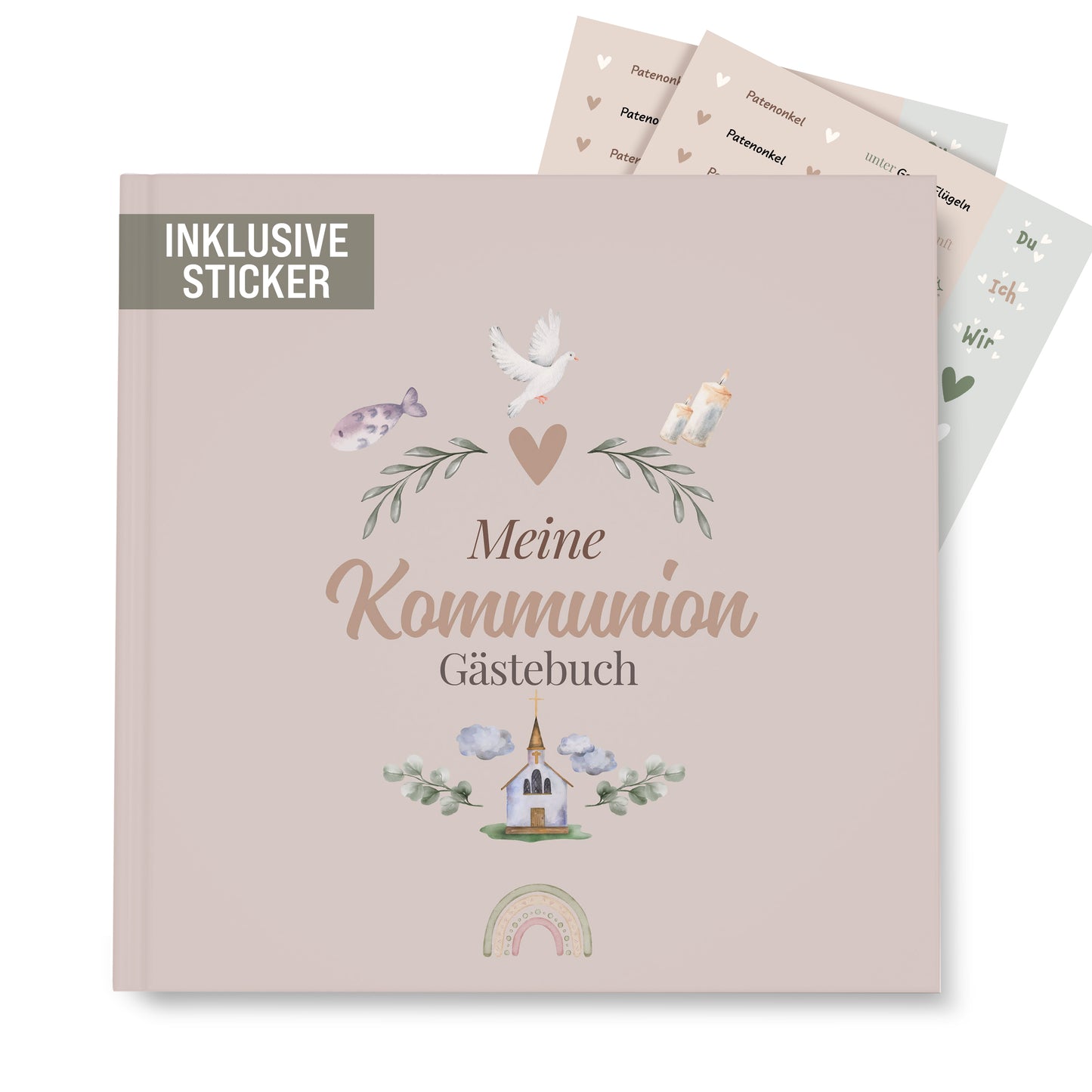 colortouch Gästebuch Kommunion mit Sticker, Kommunionsbuch zum Ausfüllen, 70 Seiten zum Selbstgestalten, Kommunionsgeschenk & Erinnerungsalbum für die Kommunionfeier, Hochwertiger Hardcover