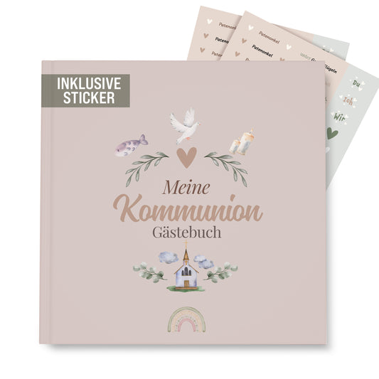 colortouch Gästebuch Kommunion mit Sticker, Kommunionsbuch zum Ausfüllen, 70 Seiten zum Selbstgestalten, Kommunionsgeschenk & Erinnerungsalbum für die Kommunionfeier, Hochwertiger Hardcover