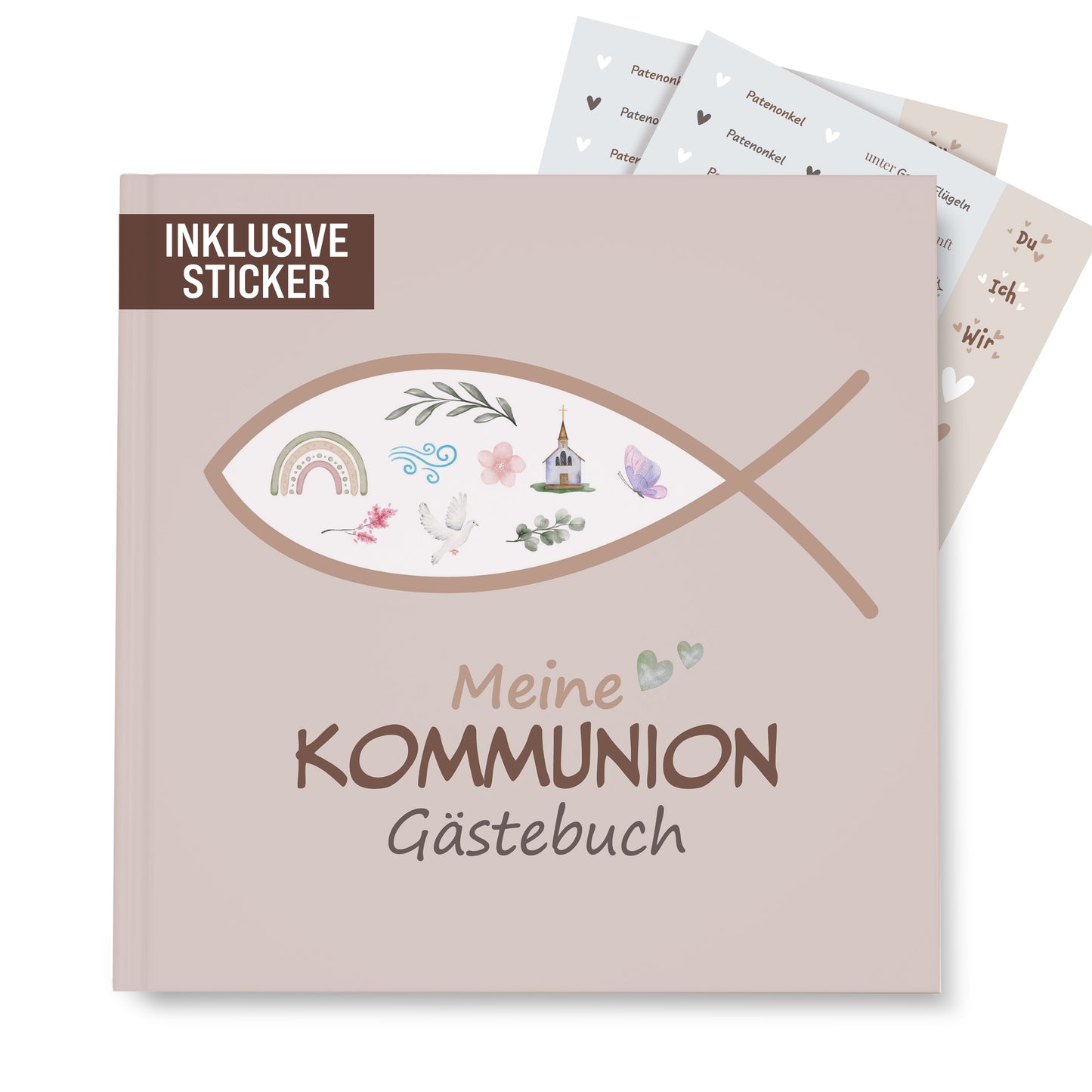 colortouch Gästebuch Kommunion Erinnerungsalbum mit Sticker, 60 Seiten Kommunionsbuch mit verschiedenen Themen zum Ausfüllen, Kommunionsgeschenk besonderer Momente, Fotoalbum zum Selbstgestalten