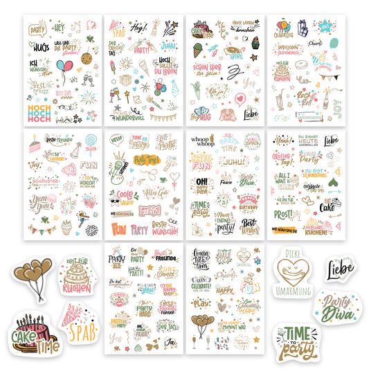 colortouch Sticker Geburtstag (279 Motive), Aufkleber für Gästebuch, 10 Blatt Geburtstagssticker, Fotoalbum & Geschenke, Geburtstagsaufkleber als Party-Deko für Erwachsene & Kinder, Eleganten Design