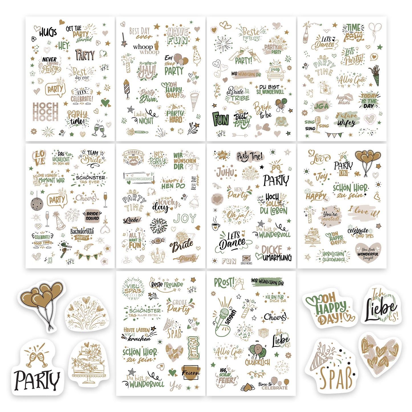 colortouch Sticker JGA (294 Motive), 10 Blatt Aufkleber für Junggesellinnenabschied Gästebuch, Party Hochzeitsdekoration Fotoalbum Scrapbooking Erinnerungsbuch Brautgeschenk zur Hochzeit