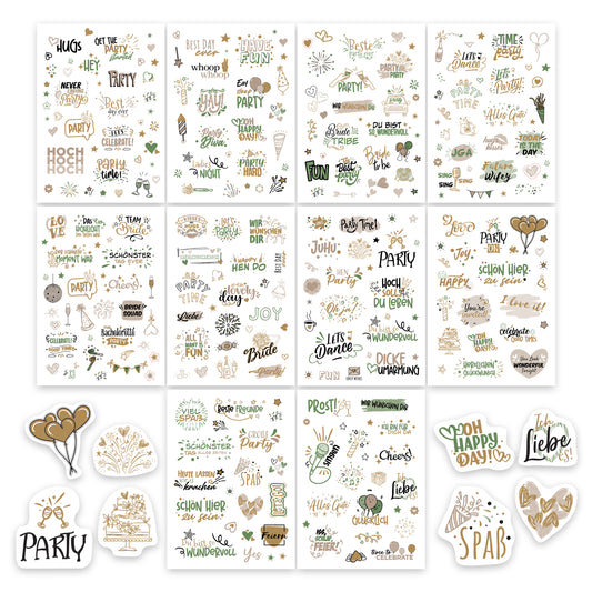 colortouch Sticker JGA (294 Motive), 10 Blatt Aufkleber für Junggesellinnenabschied Gästebuch, Party Hochzeitsdekoration Fotoalbum Scrapbooking Erinnerungsbuch Brautgeschenk zur Hochzeit