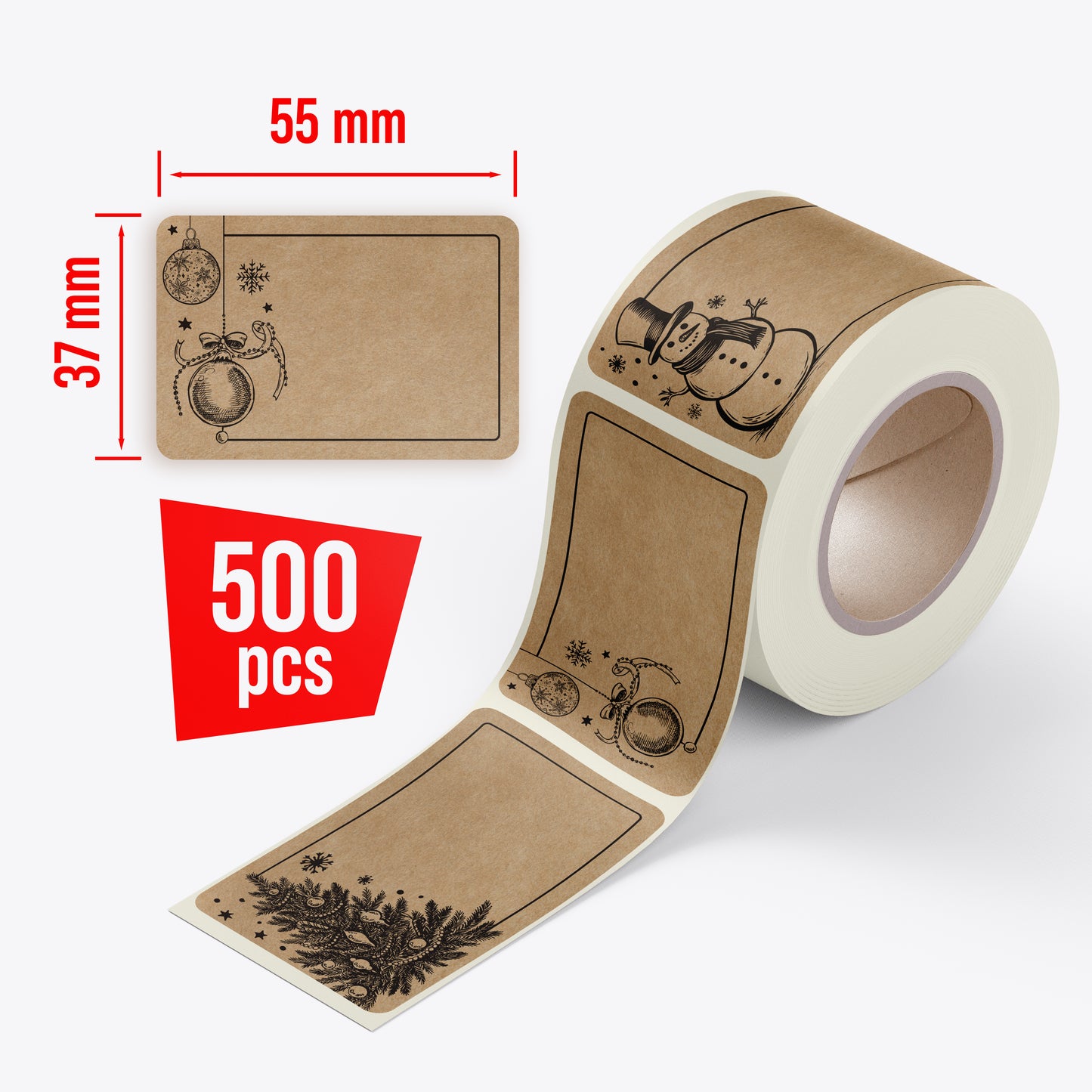 colortouch Aufkleber zum Beschriften Weihnachten - 250 St Beschriftbar Kraftpapier Optik Geschenkaufkleber - 37*55 mm Rechteckig Rolle Vintage Weihnachtsdeko für Verpackung, Geschenke, Tannenbaum