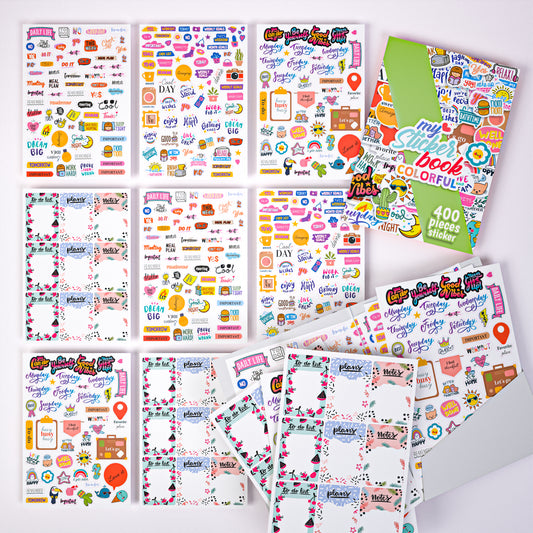 colortouch Sticker Set, Sticker Fotoalbum, 400 Stück Aufkleber, Scrapbook Zubehör, Stickeralbum für Erwachsene, Mädchen, Sticker Book, Bullet Journal Sticker für aesthetic, vintage, travel