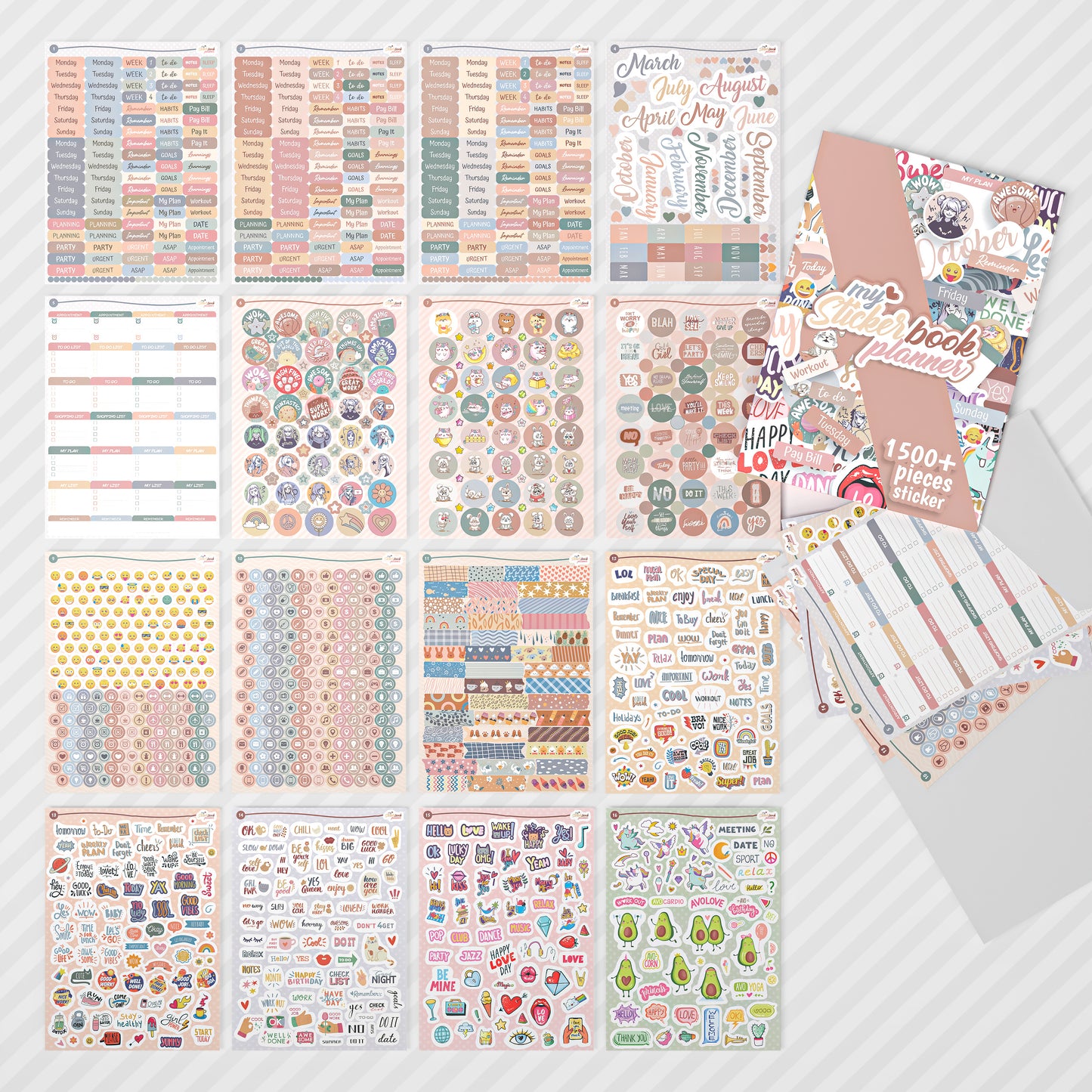Terminplaner mit Pastel Set (1500+ St. Aufkleber)