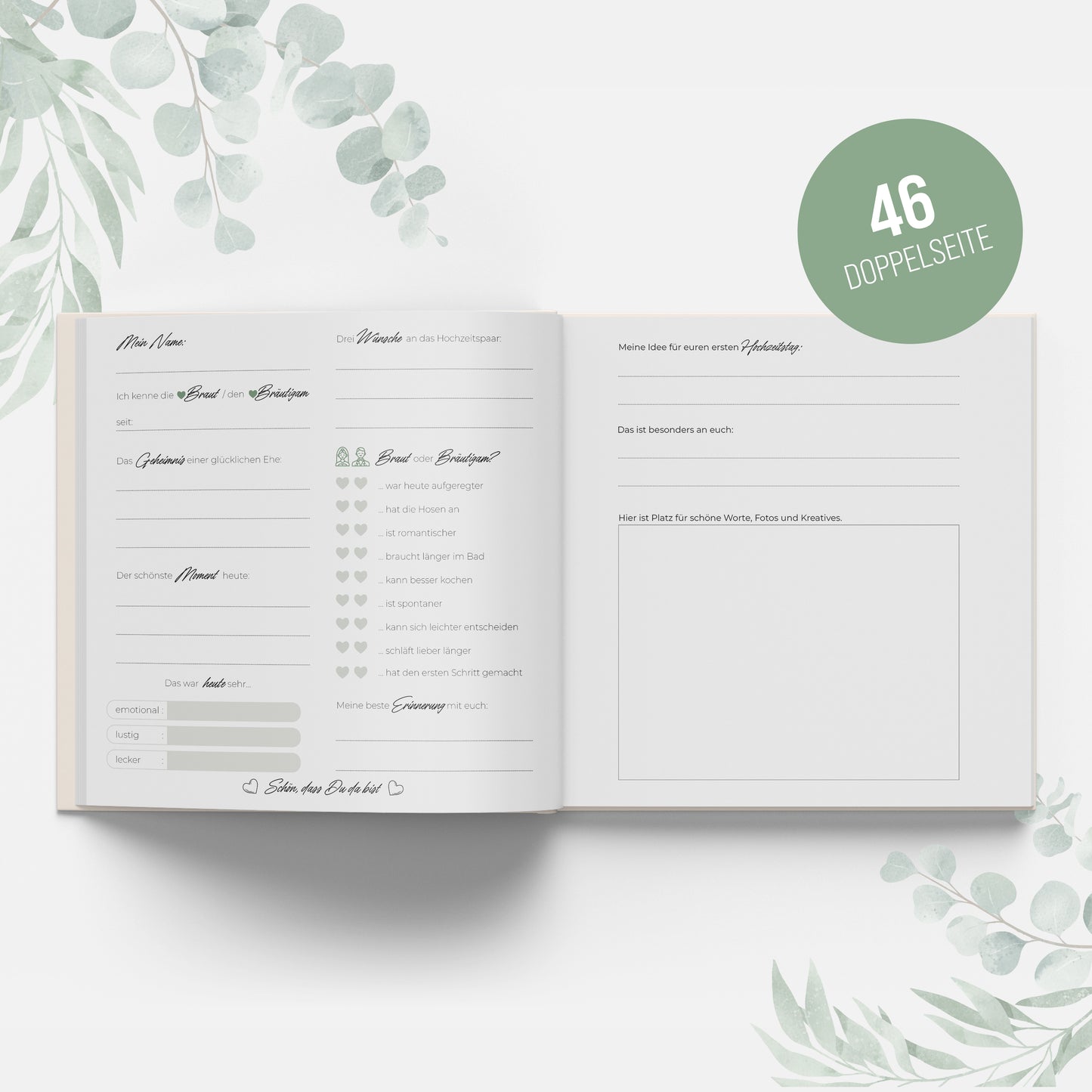 Gästebuch Hochzeit mit Fragen + Aufkleber