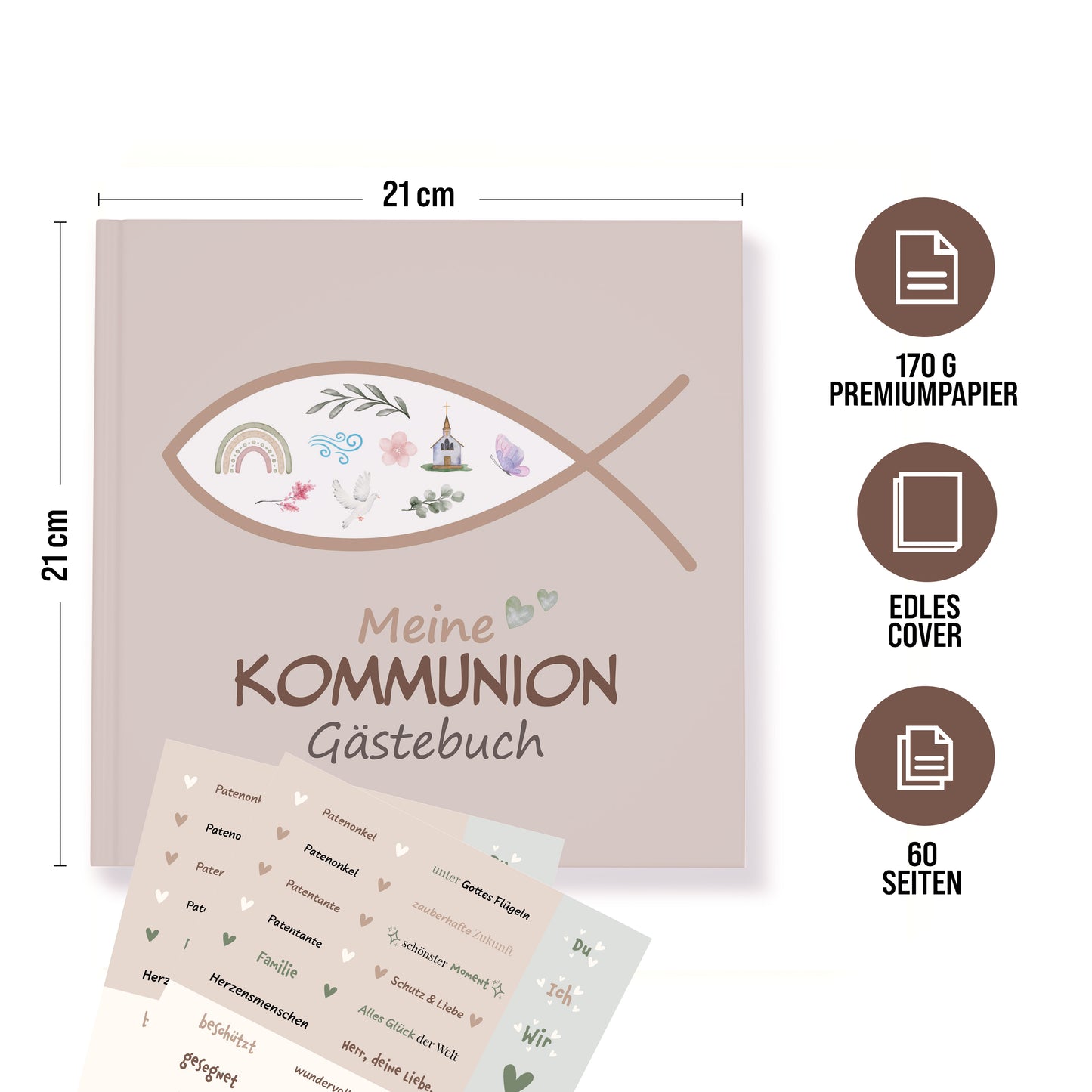 colortouch Gästebuch Kommunion Erinnerungsalbum mit Sticker, 60 Seiten Kommunionsbuch mit verschiedenen Themen zum Ausfüllen, Kommunionsgeschenk besonderer Momente, Fotoalbum zum Selbstgestalten