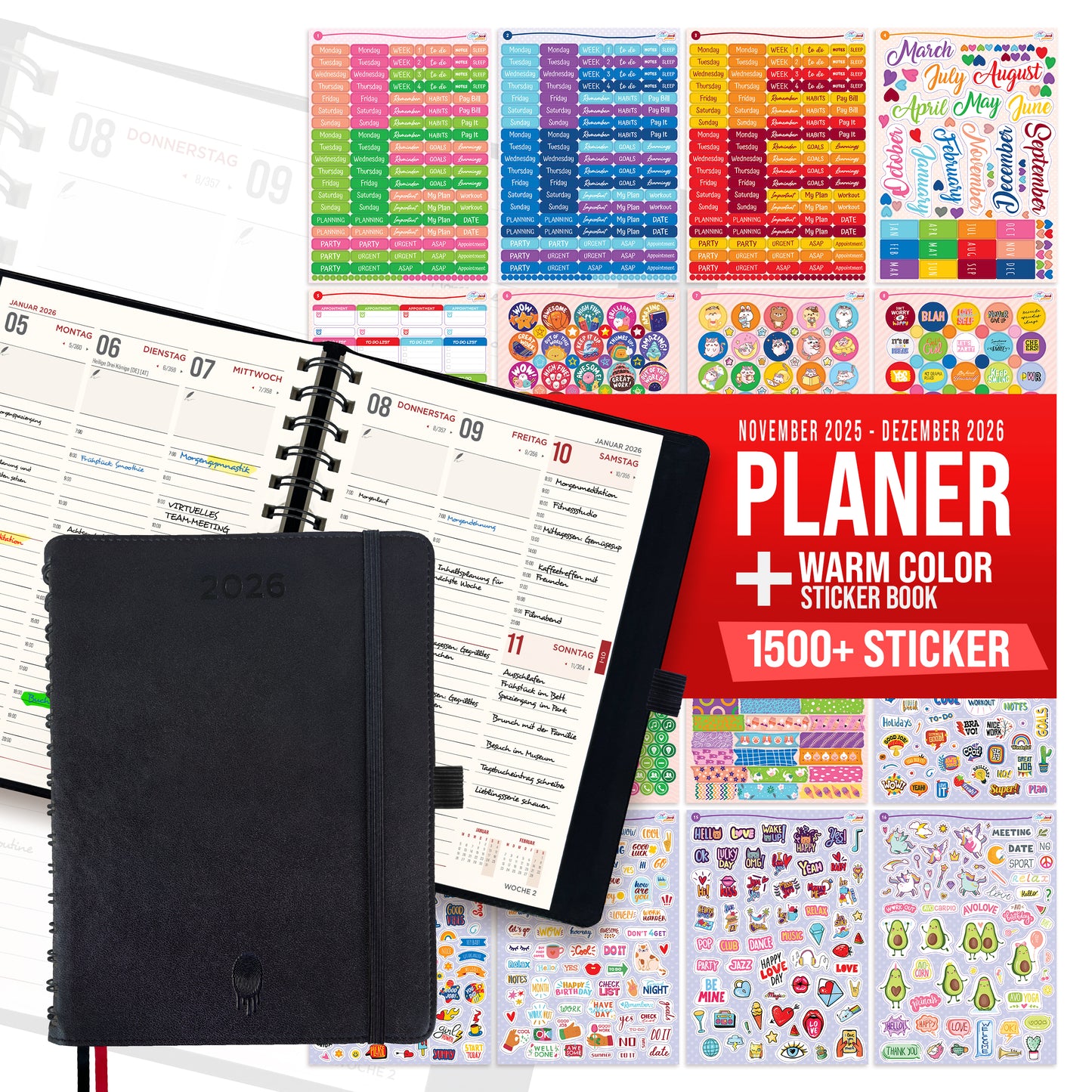 Terminkalender mit Warm Set (1500+ St. Aufkleber)